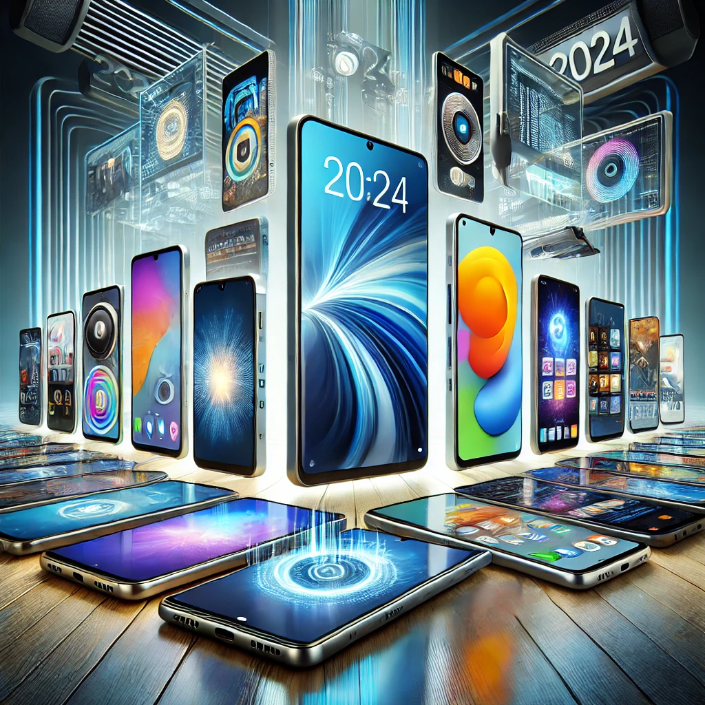 The image showcases a variety of modern smartphones, reflecting innovation and cutting-edge technology.