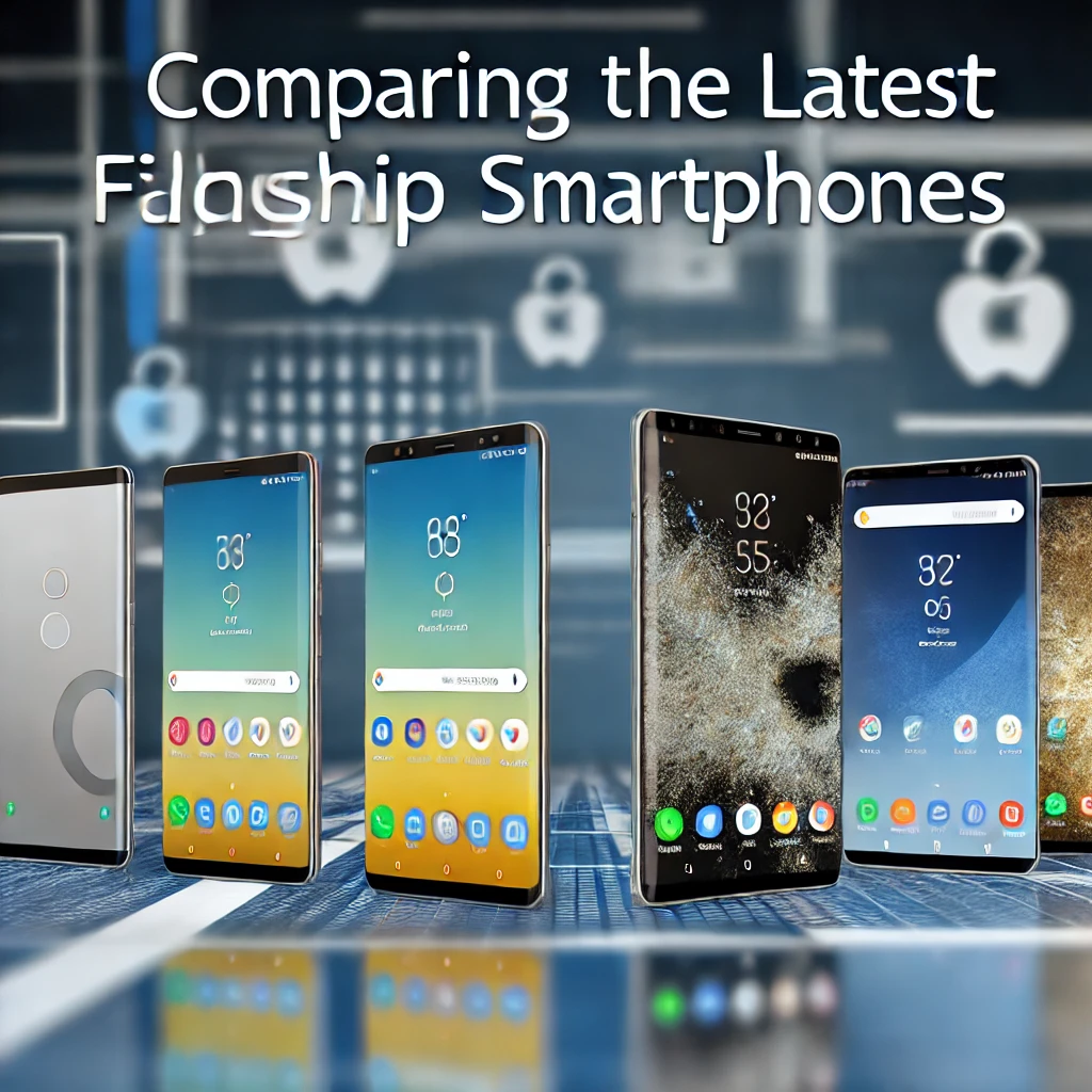 The image showcase a lineup of modern flagship smartphones, reflecting high-end technology and sophistication.