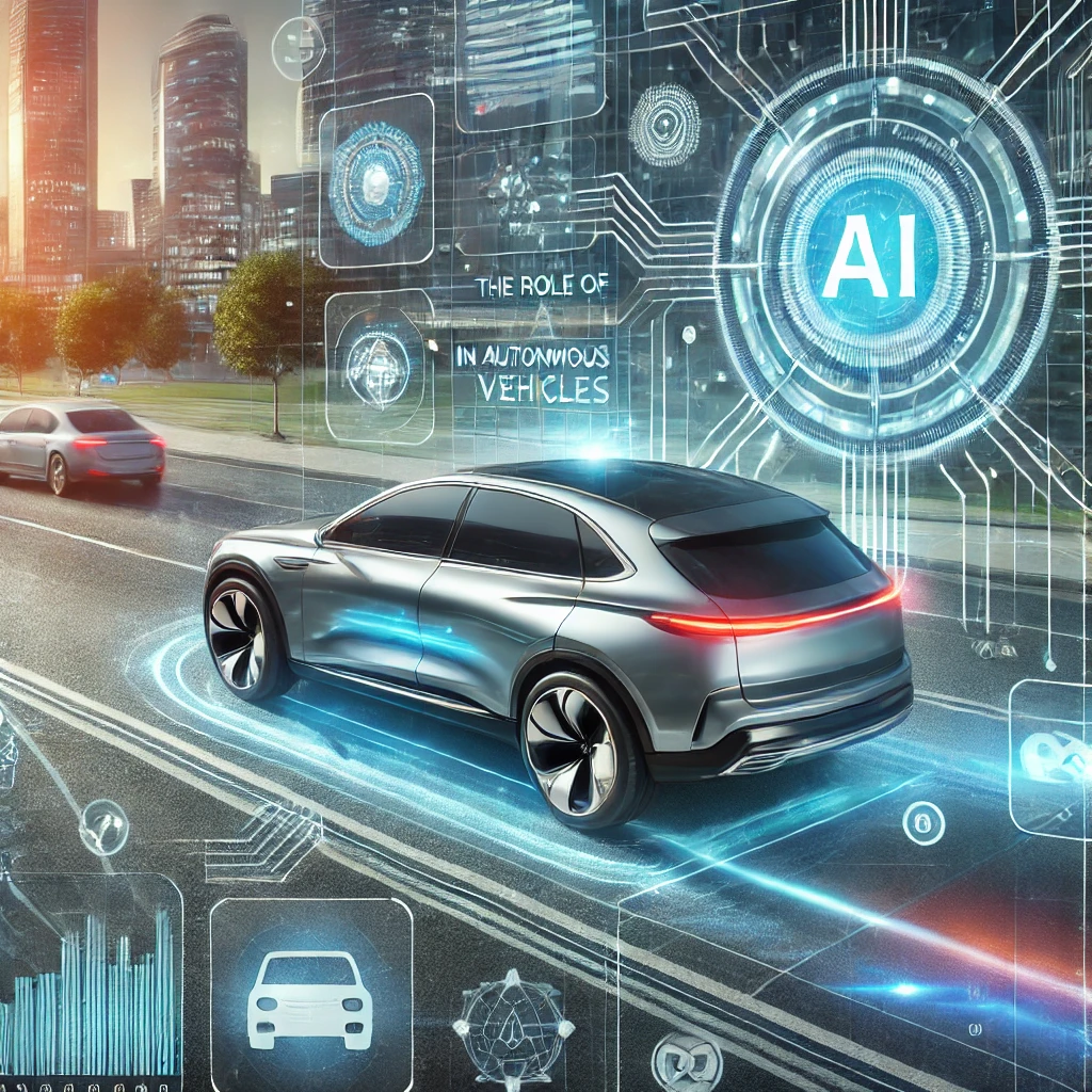 The image showcases a futuristic autonomous vehicle, reflecting AI-powered technology and innovation in transportation.